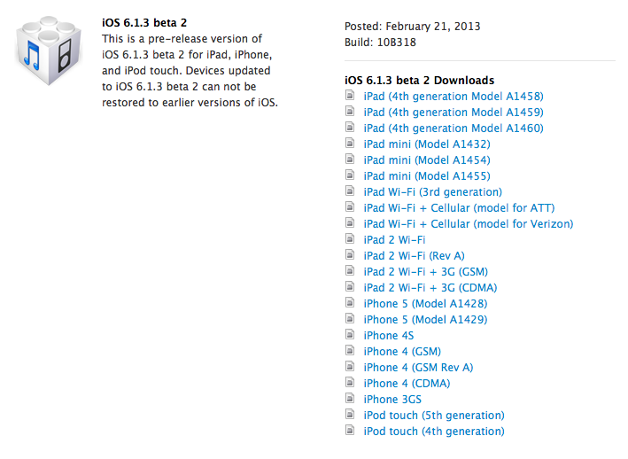 Apple Releases iOS 6.1.3 Beta 2 to Developers