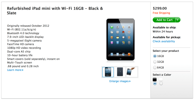 Apple Offers Refurbished iPad Mini for $299