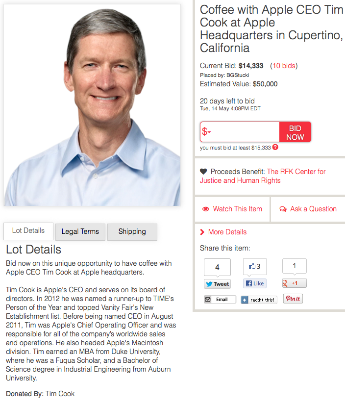 Bid on a Charity Auction to Have Coffee With Apple CEO Tim Cook