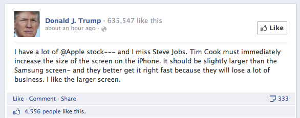 Donald Trump: Tim Cook Must &#039;Immediately&#039; Increase the iPhone&#039;s Screen Size