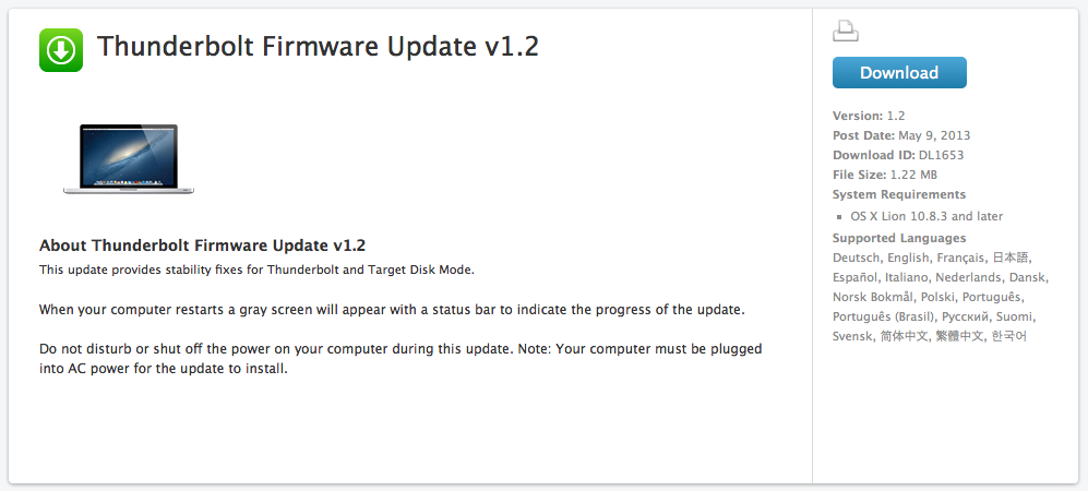 Apple Releases Thunderbolt Firmware Update v1.2