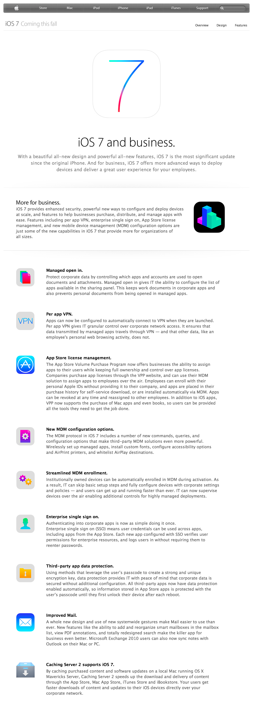 Apple Highlights iOS 7 Features for Business