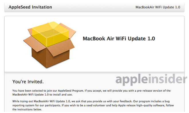 Apple Seeds &#039;MacBook Air WiFi Update 1.0&#039; for Testing