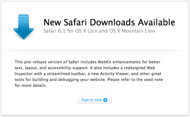 Apple Releases Safari 6.1 Seed 6 to Developers