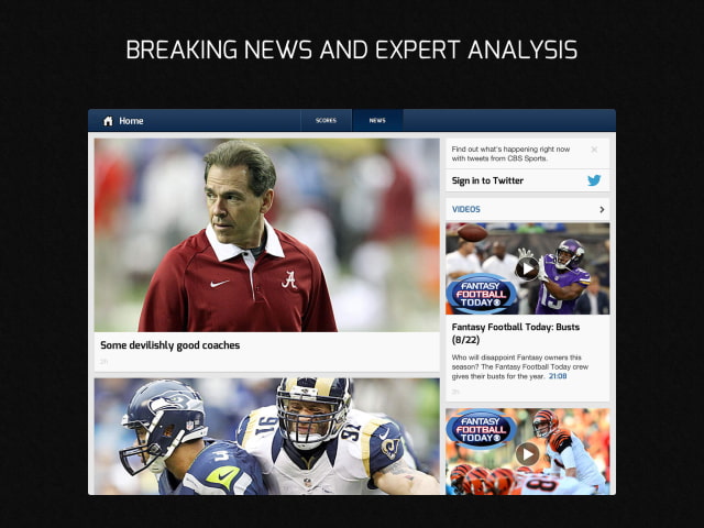 CBS Sports App Gets Football GameTracker, Power Rankings, Stat Leaders