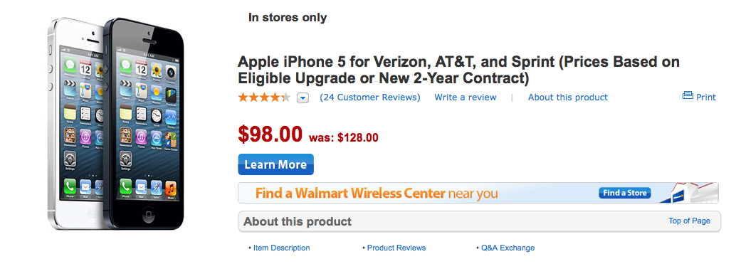 Walmart Cuts iPhone 5 Price to $98 Ahead of the Next Generation iPhone 5S