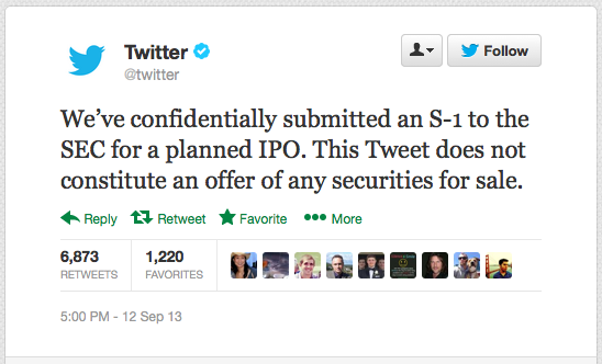 Twitter Announces It&#039;s Filed for an IPO via a Tweet