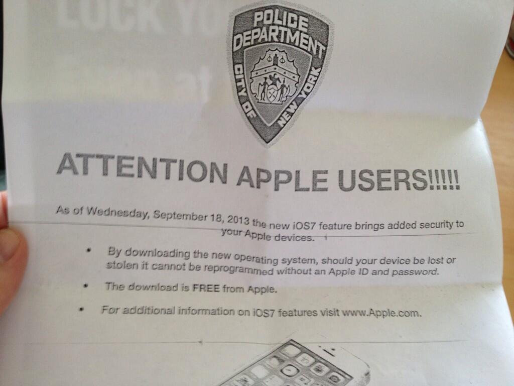 NYPD Encourages Apple Device Owners to Update to iOS 7 [Photo]