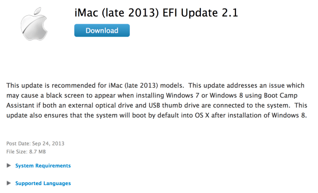 Apple Releases EFI Update 2.1 for Late 2013 iMac
