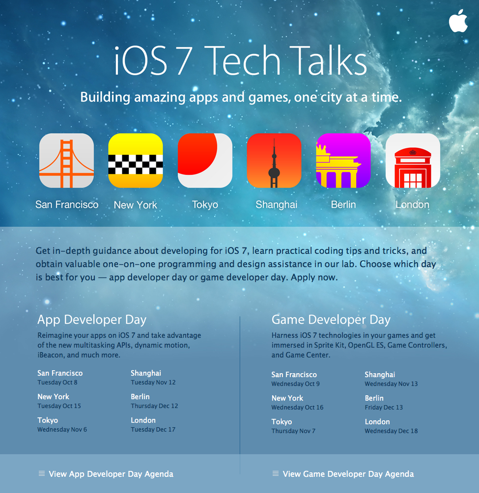 Apple Announces iOS 7 Tech Talks in San Francisco, New York, Toyko, Shanghai, Berlin, London