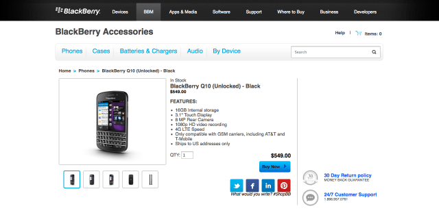 BlackBerry Begins Selling Unlocked Z10 and Q10 Smartphones Direct to U.S. Customers