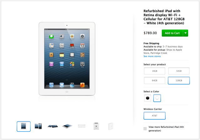 Apple Online Store Begins Selling Refurbished 128G iPad 4