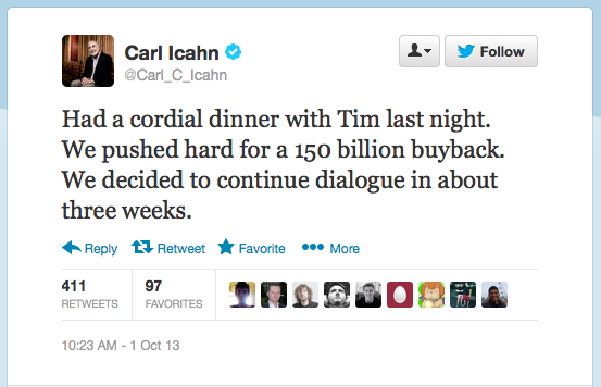 Carl Icahn Pushed Tim Cook for $150 Billion AAPL Buyback Over Dinner