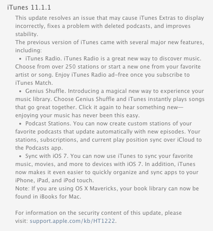 Apple Releases OS X 10.8.5 Supplemental Update, iTunes 11.1.1