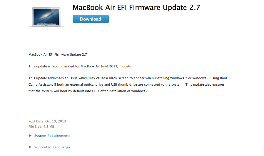 Apple Releases MacBook Air EFI Firmware Update 2.7