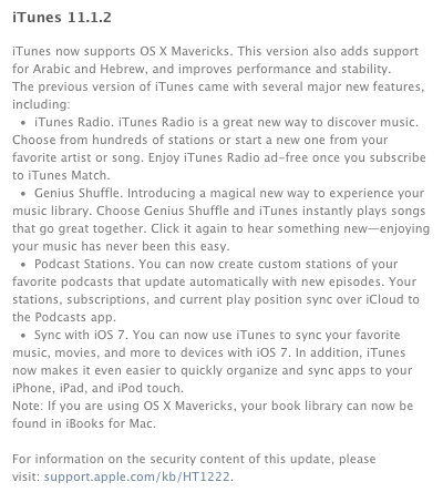 iTunes 11.1.2 Released with OS X Mavericks Support, Performance and Stability Improvements 