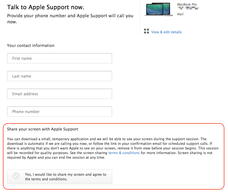 Apple Support Site Now Lets Customers Initiate Screensharing With Support Representatives