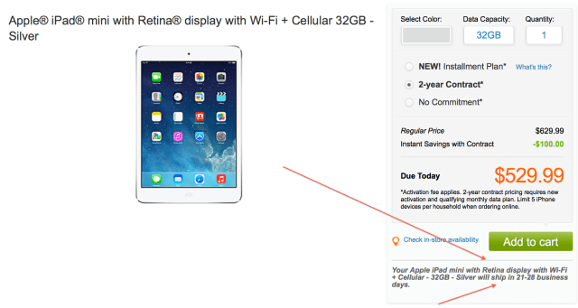 Retina Display iPad Mini With Cellular is Back-Ordered at Carriers
