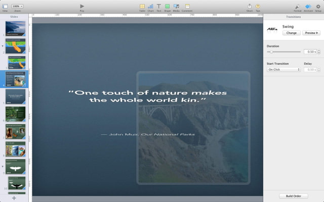 Keynote for Mac Gets New Transitions, New Builds, Customizable Toolbar