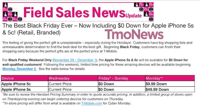 T-Mobile to Offer iPhone 5s and iPhone 5c for $0 Down on Black Friday