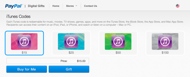 PayPal Debuts &#039;Digital Gifts Store&#039; Featuring iTunes Gift Cards