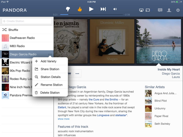 Pandora Radio App Gets Refreshed Design for iOS 7, New Alarm Clock