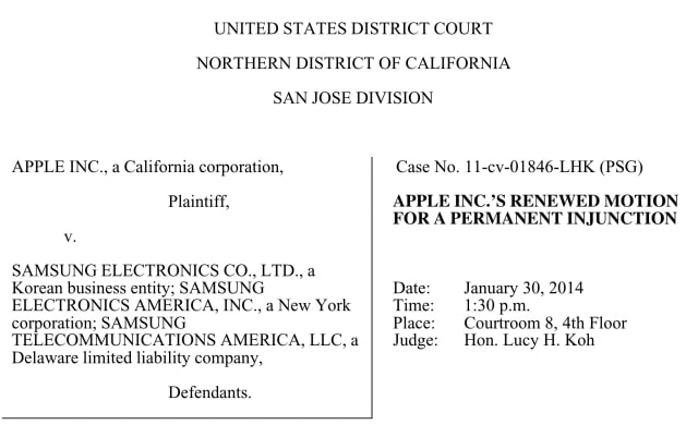 Apple Renews Motion for Permanent Injunction Against Samsung Devices