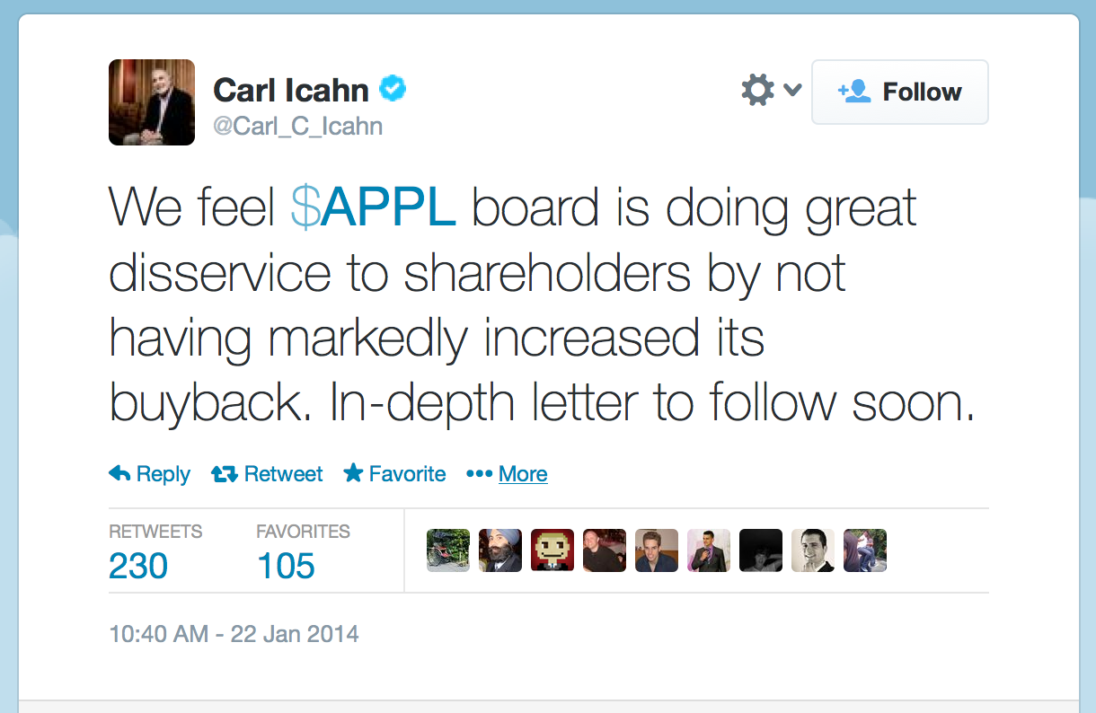 Carl Icahn: We Feel Apple&#039;s Board is Doing a Great Disservice to Shareholders
