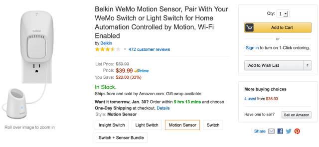 Amazon Discounts Belkin WeMo Line of Switches, Sensors