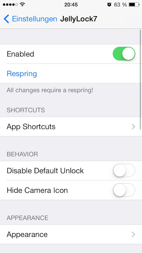 Lock Screen App Launcher JellyLock Updated for iOS 7 and ARM64 Devices 