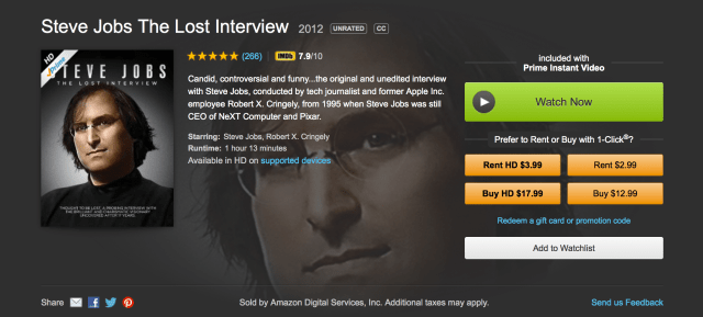 Steve Jobs: The Lost Interview is Now Viewable on Amazon Instant Video