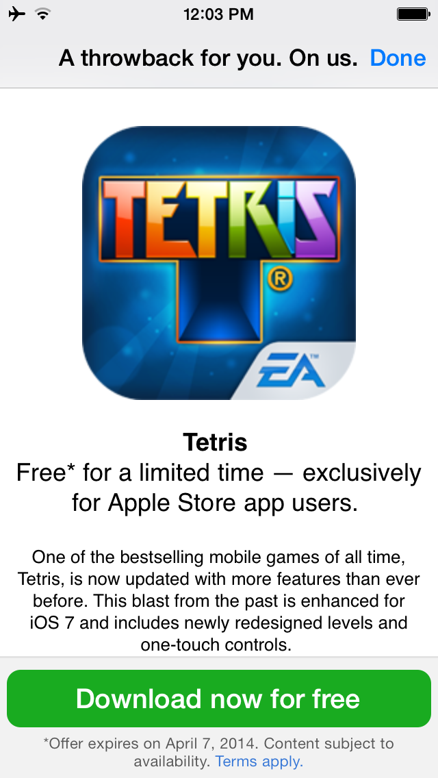 Apple is Offering TETRIS for Free via its Apple Store App
