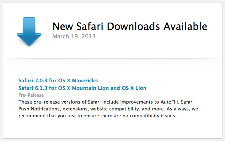 Apple Seeds Pre-Release Versions of Safari 7.0.3 and Safari 6.1.3 to Developers