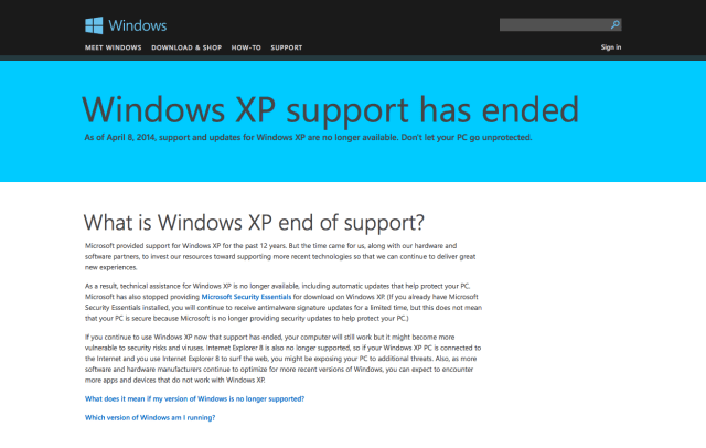 Microsoft Officially Ends Support for Windows XP
