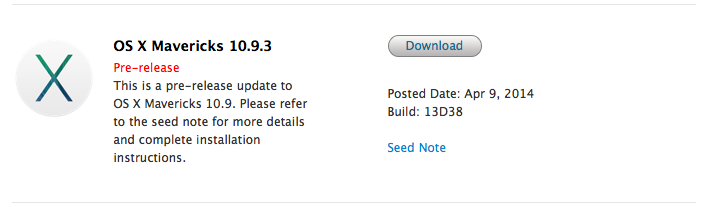 Apple Seeds Developers With New Build of OS X Mavericks 10.9.3 for Testing