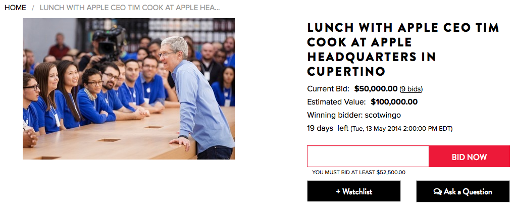 Bid on a Charity Auction to Have Lunch With Apple CEO Tim Cook