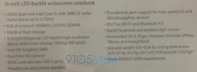 Leaked Photo Reveals Specs of New MacBook Air