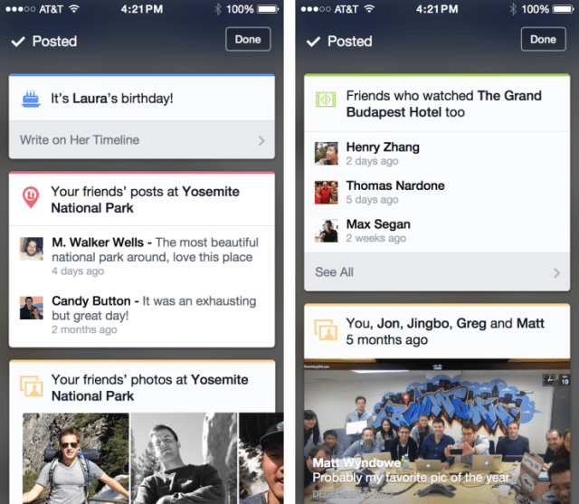 Facebook Testing Contextual Content Cards on iOS App