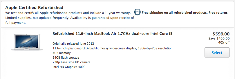 Apple is Selling Refurbished 2012 11.6-Inch MacBook Airs for $599