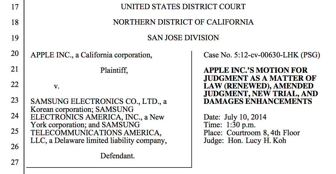 Apple Requests Complete Damages Retrial of Samsung Patent Case and a Permanent Injunction