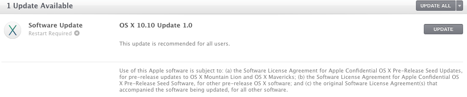 Apple Releases OS X 10.10 Yosemite Update 1.0 to Developers