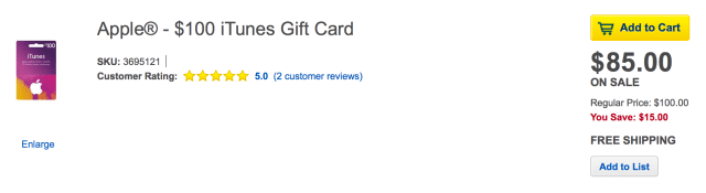 Best Buy is Selling $100 iTunes Gift Cards for $85