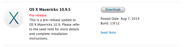 Apple Seeds New Build of OS X Mavericks 10.9.5 to Developers for Testing