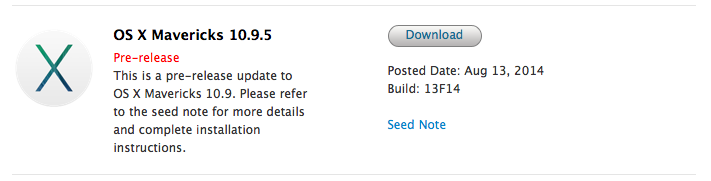 Apple Releases New Build of OS X Mavericks 10.9.5 to Developers