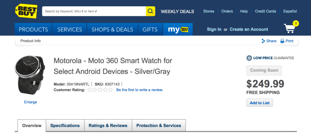 Motorola Moto 360 Smartwatch Surfaces on Best Buy for $250