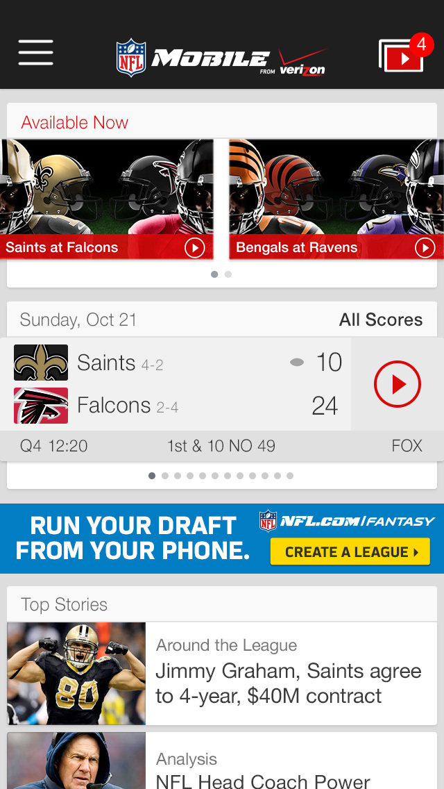 NFL Mobile App Updated With NFL Now, NFL Network Schedule, Additional Social Content, More