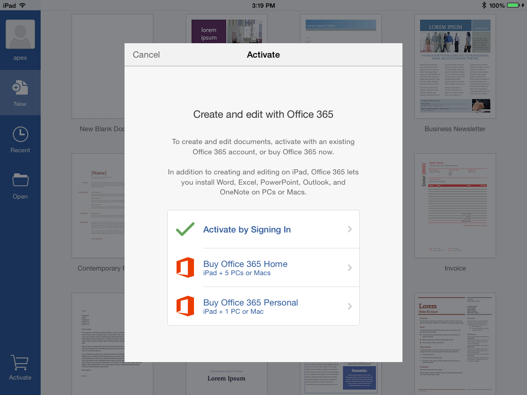 Office for iPad Now Supports Monthly Subscriptions