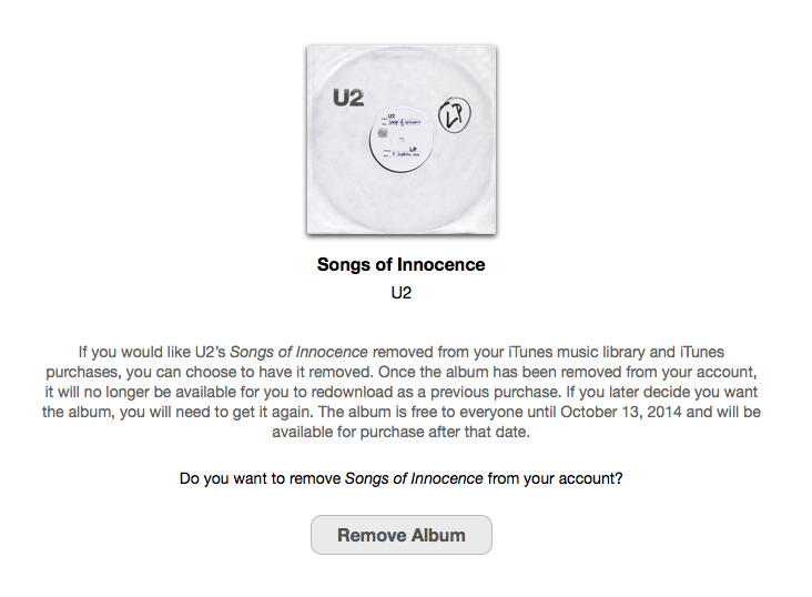 Apple Posts Tool to Delete U2 Songs of Innocence Album From Your iTunes Account