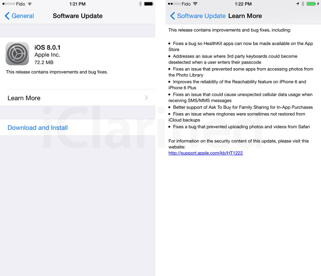 Apple Releases iOS 8.0.1 With HealthKit App Support, Bug Fixes