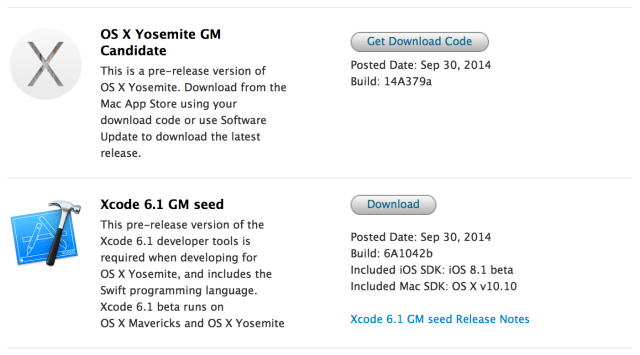 Apple Releases OS X Yosemite GM Candidate 1.0 to Developers